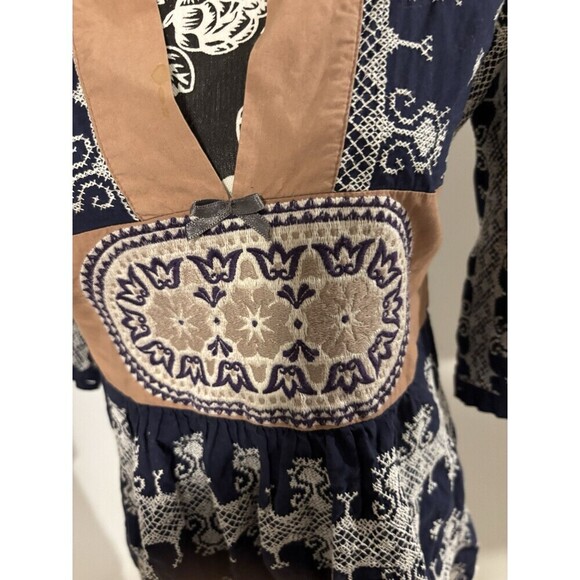 ODD MOLLY Blue 4 Continents 3/4 Sleeve Embroidered Scandinavian Dress Tunic SM - Picture 10 of 10